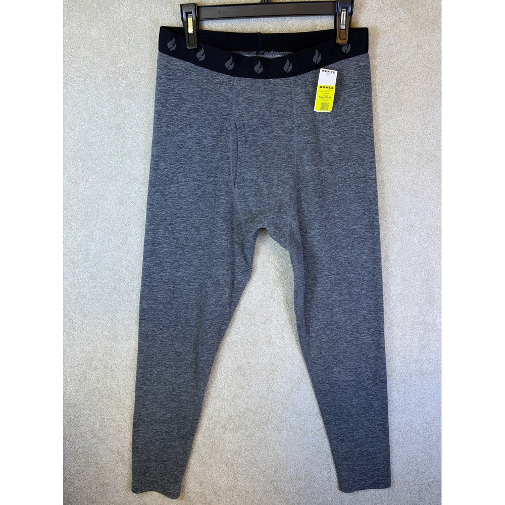 Heat Holders Thermal Pants Mens Large Charcoal Gray Fleece Lined Base Layer NEW